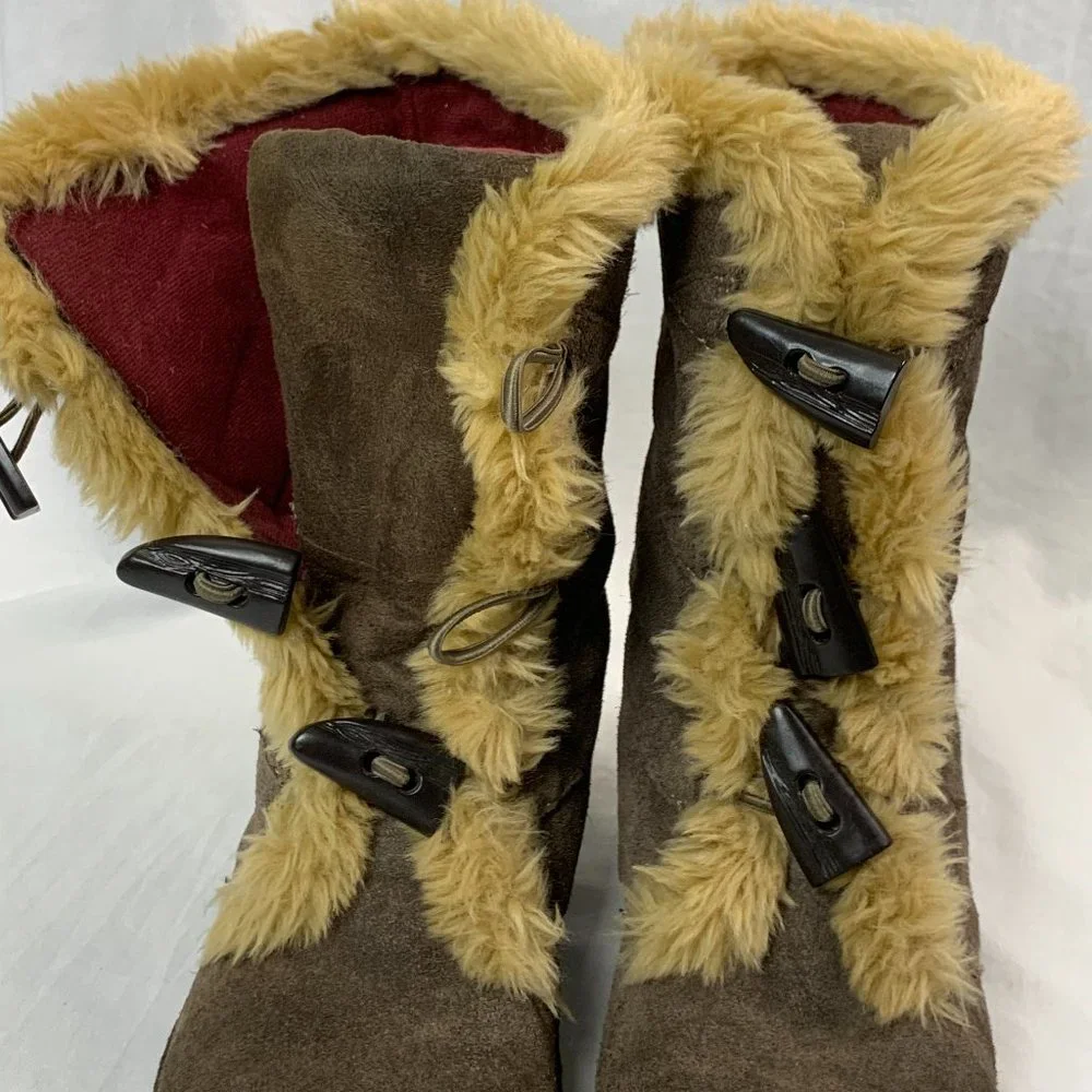 Summit Brown Leather Faux Fur Mid-Calf Moccasin Boots Earth Spirit Size 6.5